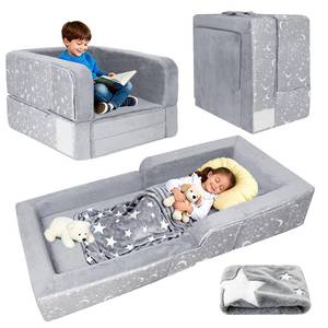 PuzzVerse Portable Toddler Travel Bed, 2 in 1 Foldable Toddler Bed for Travel, Soft Kids Floor Bed with Washable Cover and Blanket for Camping, Hotels and Grandparents' House, Ages 1-6 53" X 24" X 9" - Retail: $101