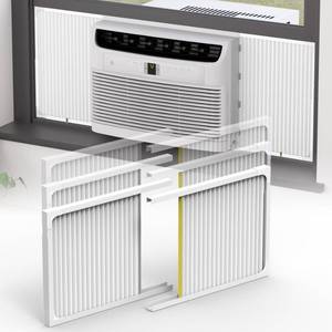 lot 62713 image: Chiligent Window AC Side Panel with Frame, Adjustable Air Conditioner Side Panels for Window Units of 5,00014,000 Btu, Extra Wide Window Air Conditioner Side Panels Kit, Pack of 2 - Retail $40