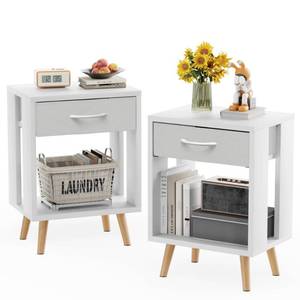 lot 62716 image: GYIIYUO Nightstands Set of 2 with Fabric Storage Drawer and Open Wood Shelf, Side Table with Storage for Bedroom, Night Stand with Drawer for Bedroom, Bedside Tables - White 24 H - Retail $63