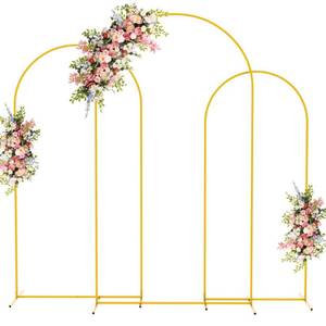 lot 62722 image: Fomcet Metal Arch Backdrop Stand Set of 3 Gold Wedding Arch Stand 7.2FT & 6.6FT & 6FT Arched Backdrop Frame for Birthday Party Baby Shower Graduation Ceremony Decoration - Retail $57