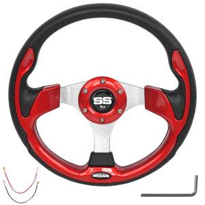 lot 62724 image: WEKANI Golf Cart Steering wheel for EZGO YAMAHA and Club Car Precedent Most Golf carts Red - Retail $33