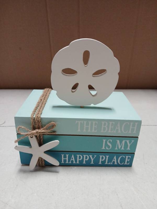 lot 25327 image: Beach Themed Decorative Book Stack with Sand Dollar and Starfish - Retail $12