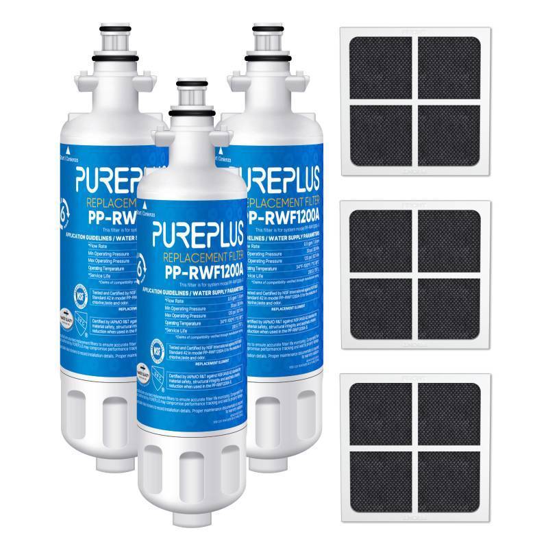 lot 25388 image: PUREPLUS ADQ36006101 Replacement for LG LT700P, ADQ36006102, Kenmore Elite 9690, 469690, LFXS30766S,LFX28968ST,LFX31925ST,RWF1052, RWF1200A Refrigerator Water Filter and LT120F Air Filter Combo, 3Pack - Retail $38