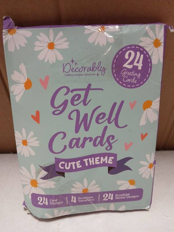 lot 27910 image: Decorably Get Well Cards Set with Envelopes and Stickers 24pk - Retail $8