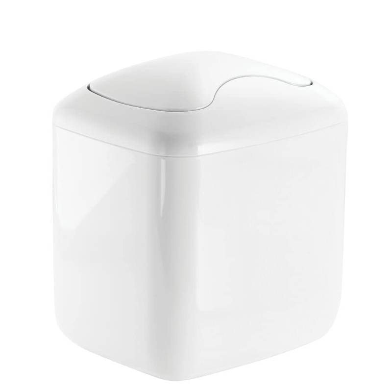 lot 27938 image: MetroDecor mDesign Wastebasket Trash Can for Bathroom Vanity Countertops, White - Retail $20