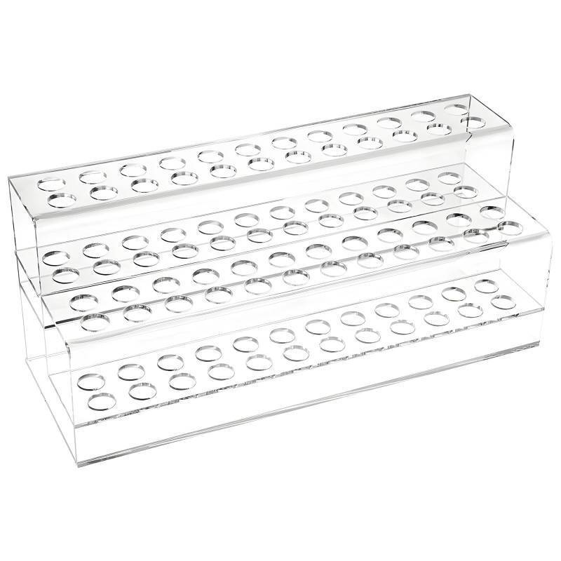 lot 42993 image: Acrylic Pen Holder, 48-Slots Pen Display Stand 2 Tier Pencil Display Desk Stand Clear Eyebrow Pen Stand Makeup Brush Rack Organizer for Home Office Desk School Supplies - Retail $13