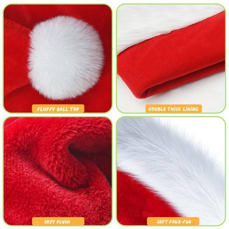 lot 25297 image: TCJJ Santa Hat for Adult, Christmas Hats Unisex Holiday Red Velvet Double Layer Comfort Xmas Hat for New Year Festive Party - Retail $10