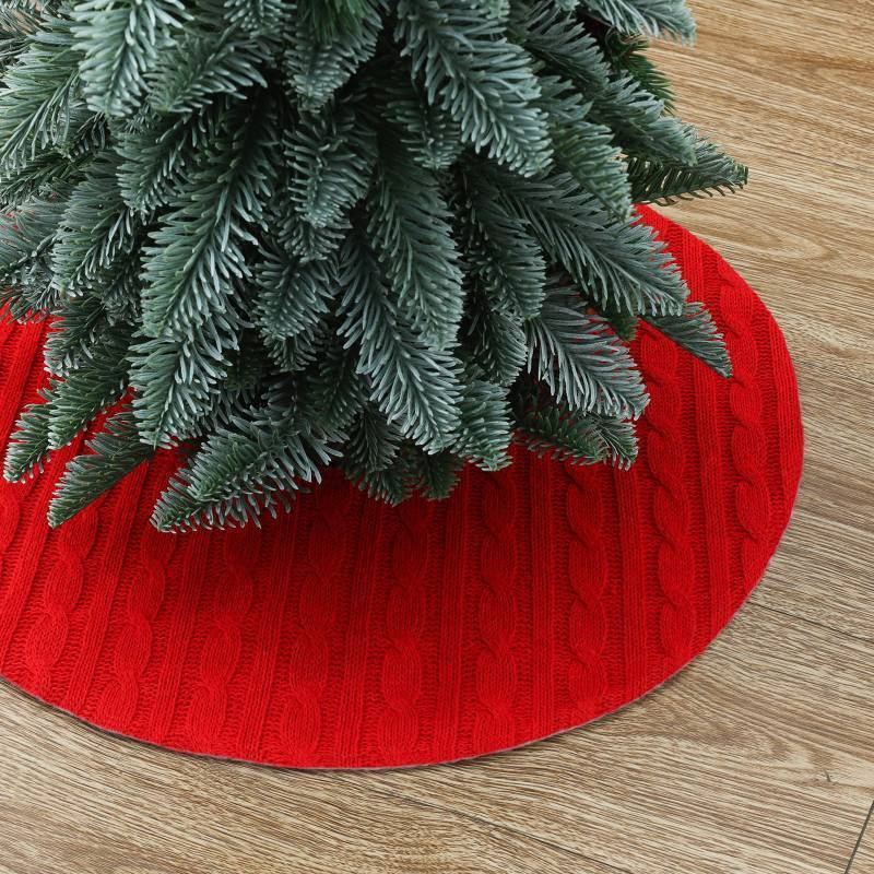 lot 27811 image: Yehnois 18 Inch Mini Knitted Christmas Tree Skirt, Red Holiday Decorative Mat for Xmas Indoor Home Decor, Festive Tabletop Ornament (Red) - Retail $12