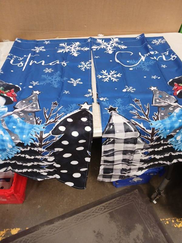 lot 42677 image: Christmas Holiday 2 panel Curtains. with Snowflake and Winter Scene Design 72w X 45L - Retail $25