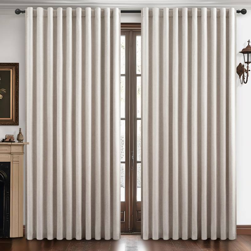 lot 24881 image: Blackout Curtains 60 Inches Extra Wide Natural Linen Curtains 84 Inch Length for Living Room, Pleated Farmhouse Bedroom Thermal Drapes for Winter Thick Window Energy Efficient 60W x 84L 2 Panels - Retail $72