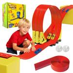 16.5ft Build Anywhere Portable Race Track with Suction Cups - Flexible Roll-Up Design Fits 1/64 Scale Cars, Portable Toy Gift for Kids 4+ Year Old (3 Tracks/Red) - Retail: $30