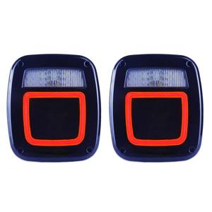lot 9349 image: Smoked Halo Tail Lights Square Rear Combination Tail Lights Lamps Assembly Replacement for 1976-2006 Wrangler TJ YJ CJ5 CJ7 with Passenger and Driver Side Marker Stop Turn Signal Brake Lights, 2Pcs - Retail $50