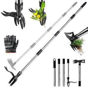 lot 9360 image: HWLANTU Stand Up Weed Puller Tool with 58 Adjustable Long Handle, 2 in 1 Heavy Duty Manual Weeder & Garden Hoe, 4-Claw Steel Head Weed Remover with Gloves for Yard Lawn Patio Flower Bed