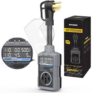 lot 9362 image: Kohree RV Surge Protector 50 Amp, 20000 Joules RV Power Surge Voltage Protection, RV Adapter Plug with Auto Shut Off LED Large Screen Real-Time Circuit Analyzer for Travel Trailers Camper-50A Gray - Retail $107