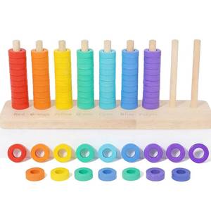 lot 9364 image: Wooden Color Sorting Stacking Toys, Montessori Toys Rainbow Rings Game, Wooden Sorting & Stacking Toys for Toddlers, Color Recognition Sensory Toy Educational for Ages 3 and Up Boys Girls Gift - Retail $20