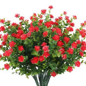 lot 9368 image: Outdoor Artificial Plant UV Resistant Fake Stems Plants, Faux Plastic Greenery for Indoor Outside Hanging Plants Garden Porch Window Box Home Wedding Farmhouse Outdoor Decorations for Patio (Red) - Retail $17