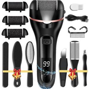 lot 9369 image: Callus Remover for Feet Electric Foot File, 13-in-1 Professional Pedicure Tools Foot Care Kit, Foot Scrubber Pedi for Hard Cracked Dry Dead Skin, 3 Rollers, 2 Speed, Battery Display (Black) - Retail $10