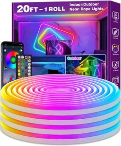 lot 9373 image: AILBTON 20Ft Neon Rope Lights,Flexible Led Rope Lights Control with AppRemote,Multiple Modes Music Sync Gaming RGB Led Neon Lights for Bedroom Outdoor - Retail $15