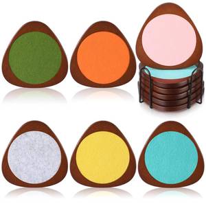 lot 9377 image: Newtay 6 Pcs Mid Century Modern Coasters Wood Absorbent Coaster with Stackable Holder Vintage Felt Coasters Decorative Drink Coaster Non-slip, Non-stick, Suitable for Kinds of Cup 4.3 Inch(Multicolor) - Retail $26