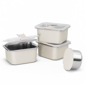 lot 25810 image: Bakpoco Stainless Steel Snack Lunch Containers for Kids, 3 Packs 12 oz Leak-Proof Lunch Box Containers, Microwave-Safe, Convenient Metal Small Food Storage Container with Lid for School, Work - Retail $20