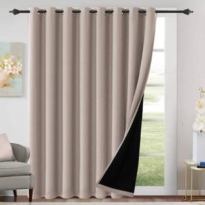 lot 25822 image: H.VERSAILTEX Patio Door Curtain 100% Blackout Sliding Door Curtains Thermal Insulated, Extra Wide Window Curtain Grommet Black Out Curtains 84 inch Long, W100 x L84 inch - Natural Sand - Retail $37
