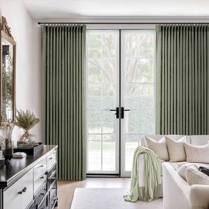 lot 25823 image: COMON HOME Sage Green Pinch Pleated Linen Curtains 120 Inches Long for Living Room Bedroom with Rings Hooks Clips Back Tab Semi Sheer Curtains Light Filtering Boho Farmhouse Drapes Light Green - Retail $75