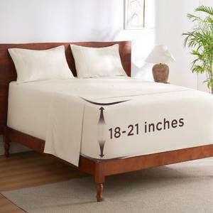lot 25835 image: Bedsure Deep Pocket Queen Sheets Set - Fits Mattresses Up to 21 Inches Thick - 4 Piece GentleSoft Bed Sheets, Moisture Wicking, Soft & Cooling Bedsheet & Pillowcases, Easy & Secure Fit, Ivory - Retail $38