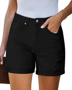 lot 25838 image: LookbookStore Jean Shorts Womens Stretchy High Waisted Ripped Denim Shorts with Pockets Trendy Distressed Cut Off Shorts True Black Size Small - Retail $30