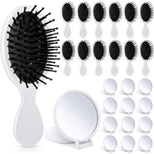 lot 25847 image: Meanplan 24 Pcs Mini Hair Brush Set 12 Travel Wet Dry Hair Combs Pocket Detangling 12 Compact Folding Makeup Mirrors for Spa Sleepover Birthday Bridal Shower Bachelorette Christmas Party Gift(White) - Retail $19
