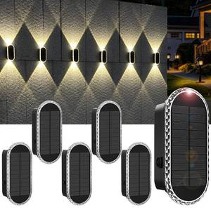 lot 25856 image: BlueYang Solar Fence Lights Outdoor, 3000K4000K6000K 3 Modes Solar Wall Lights Outdoor Waterproof, Up&Down Dual-Head Outdoor Solar Lights for Yard House Fence Backyard Deck Garden Patio Porch, 6 PK - Retail $37