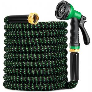lot 25874 image: Garden Hose 100 ft, 2026 No Kink Expandable Water Hose 100ft with 10 Function Nozzle, Solid Metal Fittings, Durable Outer Fabric, Lightweight, Flexible, Leak-proof, Stretchy for Watering, Car Washing - Retail $22