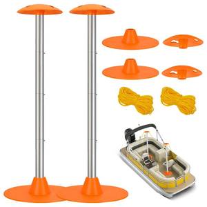 lot 25876 image: Tuszom 2 PK Boat Cover Support Pole with Anti-UV PE Rope & 9 ABS Base, Highly Stable Windproof Support Pole System - Adjustbale 1-18 in Diameter for V-HullPontoonJon Boat Cover - Retail $31