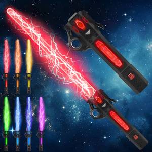 lot 25884 image: Light Up Sword, Flashing Dueling Sabers for Kids with FX Sound Retractable Blade, 7 Light Color War Warriors Weapon Toy, Cool Halloween Cosplay Costume Party Decoration Christmas Birthday Gift Black - Retail $11