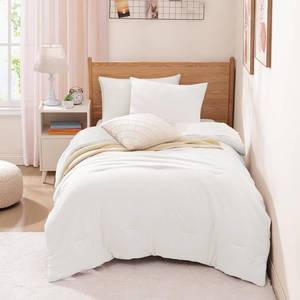 lot 25885 image: WRENSONGE Twin Comforter Set- 5 Pieces White Twin Bed in a Bag, All Season Twin XL Bedding Sets with 1 Fitted Sheet, 1 Flat Sheet, 1 Pillow Sham and 1 Pillowcase - Retail $50