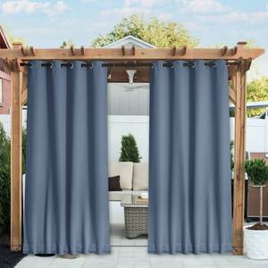 lot 25888 image: NICETOWN 2 Panels Gazebo Curtains Outdoor Waterproof & Windproof, Top & Bottom Grommet with Back Tab Wind-Break Outdoor Dividers Blackout Blinds with Fixed Rope for Patio, Stone Blue, W52 x L95 - Retail $42