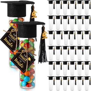 lot 25896 image: Willinglong 30 Set 2026 Graduation Candy Tubes Jars Set 100 ml Fillable Clear Plastic Gumball Container with Cap with Tassel and Cards for DIY 2026 Graduation Party Favors(Black) - Retail $26