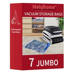lot 25903 image: MEIQIHOME Vacuum Storage Bags, Space Saver Sealer Bags,Vacuum seal bags for clothing, Pillows, Comforters, Blankets, Bedding,Travel,7 Jumbo - Retail $13