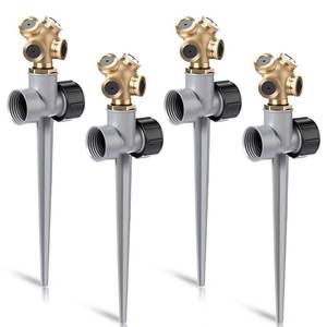 lot 25906 image: Tioncy 4 Pack Metal Lawn Sprinkler with Adjustable Multi-Brass Nozzle, Heavy Duty Yard Spike Sprinkler Automatic Irrigation Tool for Lawn Garden Yard Greenhouse(Silver) - Retail $26