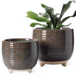 lot 25907 image: LE TAUCI Ceramic Plant Pots, 5.1  6.4 Inch Footed Pots for Plants, Modern Flower Pots for Home and Office, Indoor Planters with Drainage, Reactive Glaze Black - Retail $33