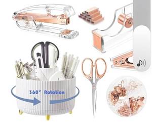 lot 25908 image: Gawsey Rose Gold Desk Organizers and Accessories with Desk Organizer 360° Rotating Pen Holder and Office Supplies, Cute Stationery Supplies Set - Retail $22