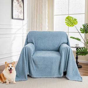lot 25912 image: MYSKY HOME Oversized Armchair Couch Cover for 1 Cushion Couch, Washable Sofa Protector, Chair Couch Covers with Tassel Sofa Covers Sofa Throws Sofa Slipcovers Futon Cover for Pet, Kid, 71X91, Blue - Retail $40
