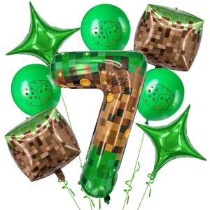 lot 43187 image: Zailo 40 Inch Giant Green Brown Pixel Gold Coin Miner Theme Number Foil Balloon, Mining Green Birthday Party Decoration Set 0-9 Optional for Kids Anniversary Balloon Party Supplies Game Theme (7) - Retail $10