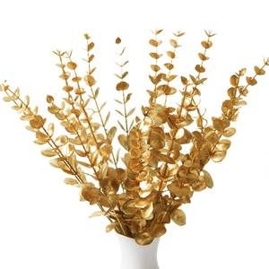 lot 43188 image: Voqoza 18pcs Gold Eucalyptus Stems Greenery Stems Fake Leaves Artificial Flowers Bouquet Faux Branches Centerpiece Flores Plants for Home Party Decor Wedding Decoration - Retail $14
