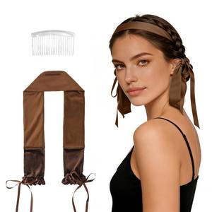 lot 43189 image: Curling Tie New Hair Curlers to Sleep in, Heatless Curls Overnight Headband, Soft Ribbon Wrap for Long Hair, Perfect Natural Curls Bouncy Curls Hairstyle Hair Suitable for All Hairs Types(Brown) - Retail $16