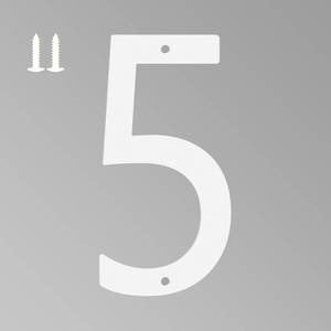 lot 43208 image: 6 Inch White House Numbers for Outside, Metal Letters for Outdoor Signs, Anti-rust Aluminium House Address Letters for Front Door, Office, and Garden Decoration (Number 5) - Retail $7