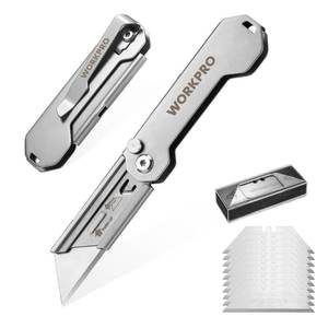 lot 43226 image: WORKPRO 2PCS EDC Folding Utility Knife, Mini Box Cutter with Quick Open Axis Lock, Quick Change Blade Razor Knife, Foldable Small Pocket Knife with Belt Clip, 2 Packs with 10 Extra Blades - Retail $13