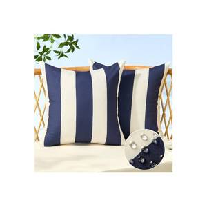 lot 43231 image: Allorry Outdoor Pillow Covers 18x18 Set of 2 Navy Blue Striped Decoration Throw Pillow Covers for Spring Summer Outdoor Waterproof Garden Patio Furniture Sofa Bed Home Decor JB007-D18 - Retail $15