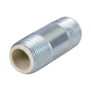 lot 43232 image: Midline Valve EOUU1140 Dielectric Nipple Pipe Fitting with PEX Lining 1-14 MIP Connections 4 Long Galvanized Steel Reduces Electrolysis - Retail $14