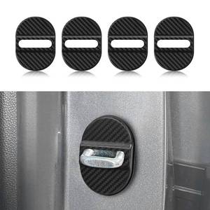 lot 43264 image: wuyaoyao 4PCS Car Door Latch Lock Cover, Carbon Fiber Car Door Lock Latches Cover, Automotive Door Latch Guard, Self-Adhesive Vehicle Door Latch Protector Trim Decoration for Most Cars (Black) - Retail $4