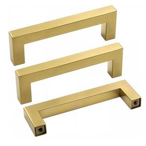 lot 43268 image: Goldenwarm Satin Gold Modern Kitchen Cabinet Hardware Handle Pull - LSJ12GD90 Pack of 5 Gold Drawer Handles 3-12 Inch Hole Center Square Bathroom Dresser Handles - Retail $18